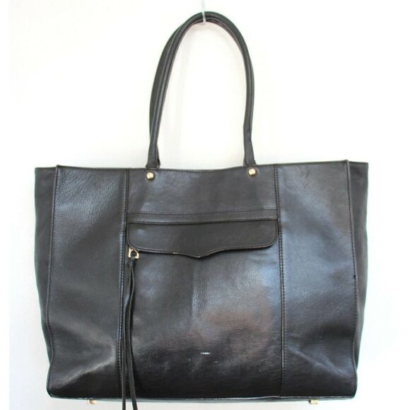SIGNED BY REBECCA MINKOFF BLACK GENUINE LEATHER TOTE SHOULDER BAG HANDBAG PURSE - Picture 3 of 7